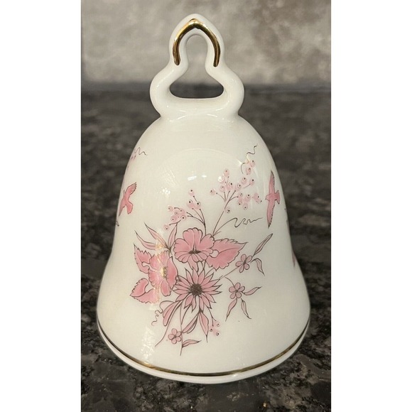 Vintage Kronach Porcelain Collector's Bell West Germany Pink Flowers Birds - Picture 3 of 6